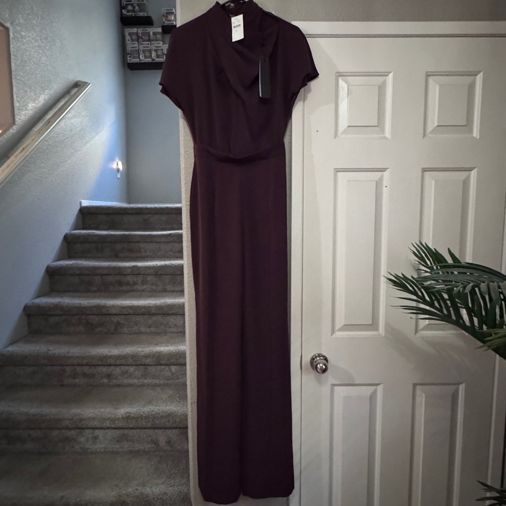 NWT $435 Black Halo Estella Jumpsuit Oxblood Draped Mock Neck High Waist Sz‎ 2 - Picture 6 of 15